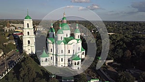 Aerail view to Cathedral Nativity Blessed Virgin in Kozelets, Chernihiv region, Ukraine