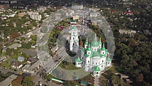 Aerail view to Cathedral Nativity Blessed Virgin in Kozelets, Chernihiv region, Ukraine