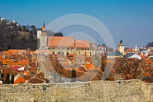 Aeral view of Black Church - Biserica Neagra in Brasov, Romania