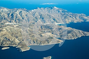 Aeral view of Greek Kalymnos island Dodecanese archipelago in Aegean sea