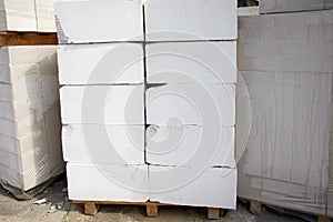 Aerated concrete blocks on pallets stored at warehouse