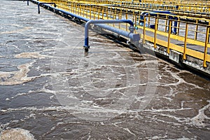 Aeration tanks in sewage recycling and cleaning, modern wastewater treatment plant photo