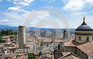Aereal panoramic view of bergamo and mountains from the upper old city photo