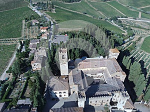 Aereal view san Michele passignano chianti drone
