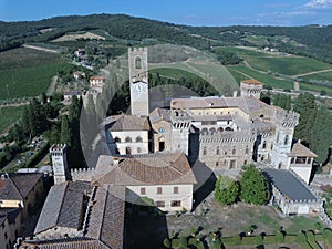 Aereal view san Michele passignano chianti drone