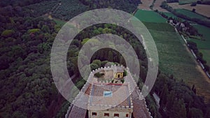 Aereal view strozzavolpe castle chianti drone