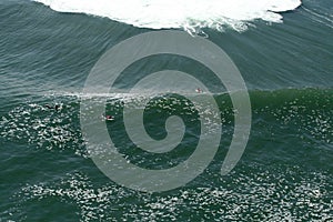Aereal view of surfers during a contest