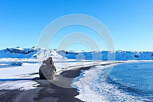 Aereal winter landscape view of Reynisdrangar, Iceland photo