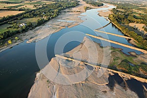 Aeria view of groynes stopping the sand in the Loire valley