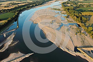 Aeria view of groynes stopping the sand in the Loire valley