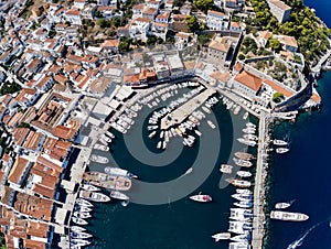 Aeria view of pier and village in Hydra Island