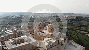 Aerial 4k drone footage revealing an old fortified city in the Northern Region of Malta called Mdina