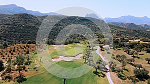 Aerial 4k view of Golf Course in summer sunny day