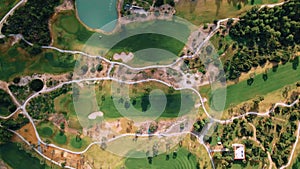 Aerial 4k view of Golf Course in summer sunny day