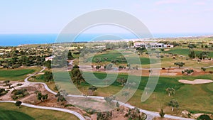 Aerial 4k view of Golf Course in summer sunny day