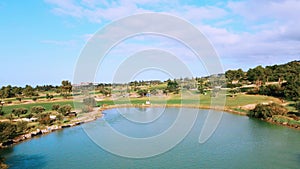 Aerial 4k view of Golf Course in summer sunny day