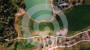 Aerial 4k view of Golf Course in summer sunny day