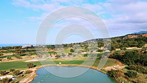 Aerial 4k view of Golf Course in summer sunny day