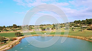 Aerial 4k view of Golf Course in summer sunny day