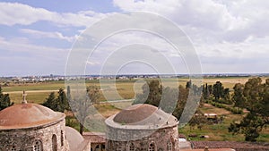 Aerial 4k view of Saint Barnabas Monastery in Famagusta, North Cyprus