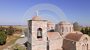 Aerial 4k view of Saint Barnabas Monastery in Famagusta, North Cyprus