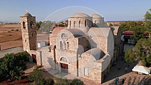 Aerial 4k view of Saint Barnabas Monastery in Famagusta, North Cyprus