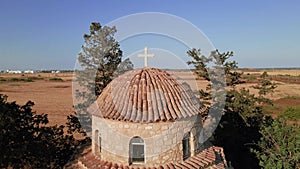 Aerial 4k view of Saint Barnabas Monastery in Famagusta, North Cyprus