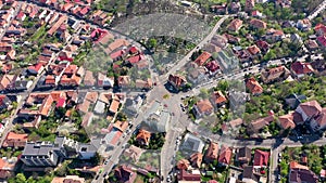 Aerial 4k view of traffic roundabout, intersection of seven streets in old city from a drone