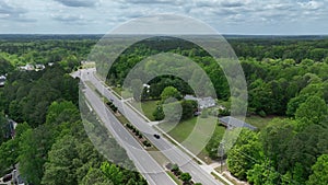 Aerial above a road in Raleigh.