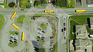 Aerial Abstract View of Multiple School Buses