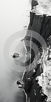 Aerial Abstractions: Black And White Cliff Overlooking Lake