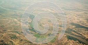 Aerial aeroplane view to Chari or Shari River , border between Chad and Cameroon