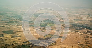 Aerial aeroplane view to Chari or Shari River , natural border between Chad and Cameroon