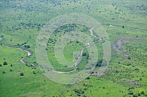 Aerial of African savannah