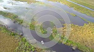 Aerial of air boats in Florida