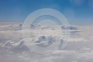 Aerial Airplane High nature view white clouds blue sky sunny day, View of white clouds on the plane Banner, Background