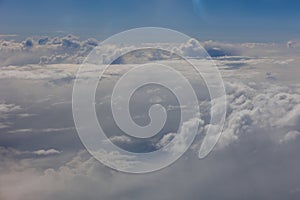 Aerial Airplane High nature view white clouds blue sky sunny day, View of white clouds on the plane Banner, Background