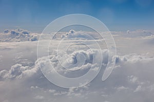 Aerial Airplane High nature view white clouds blue sky sunny day, View of white clouds on the plane Banner, Background