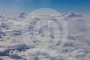 Aerial Airplane High nature view white clouds blue sky sunny day, View of white clouds on the plane Banner, Background