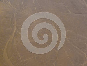 Aerial airplane panoramic view to Nazca geoglyph lines aka Monkey, Ica, Peru