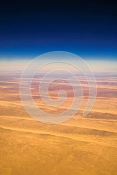 Aerial airplane view of Sahara desert in Egypt