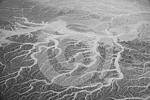 Aerial airplane view of Sahara desert landscape in Egypt