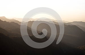 Aerial alpine mountain landscape panorama at Lago de Enol Ercina Covadonga lakes Picos de Europa Asturias Spain Europe