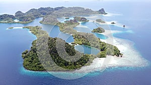 Aerial of Amazing Islands and Lagoon in Pef, Raja Ampat