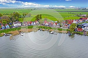 Aerial from the ancient village Durgerdam at the IJsselmeer in the Netherlands