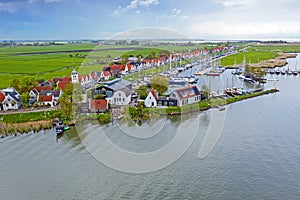 Aerial from the ancient village Durgerdam at the IJsselmeer in the Netherlands