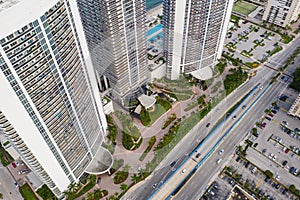 Aerial angle highrise condominiums in South Florida