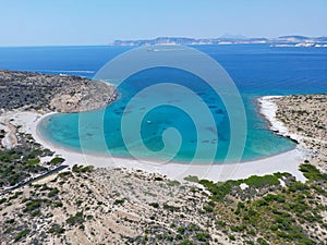 Aerial of the Ano Mersini Beach in Polyaigos, Cyclades, Aegean Sea,