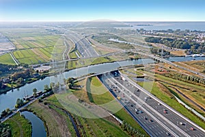 Aerial from Aquaduct Vechtzicht with the river Vecht in the Netherlands