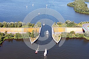 Aerial from the aquaduct at the Veluwemeer near Harderwijk in the Netherlands